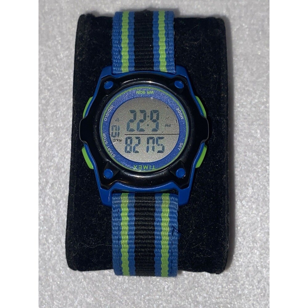 Timex Unisex Kids Digital Sport Wristwatch Blue Black Green Nylon Indiglo Used